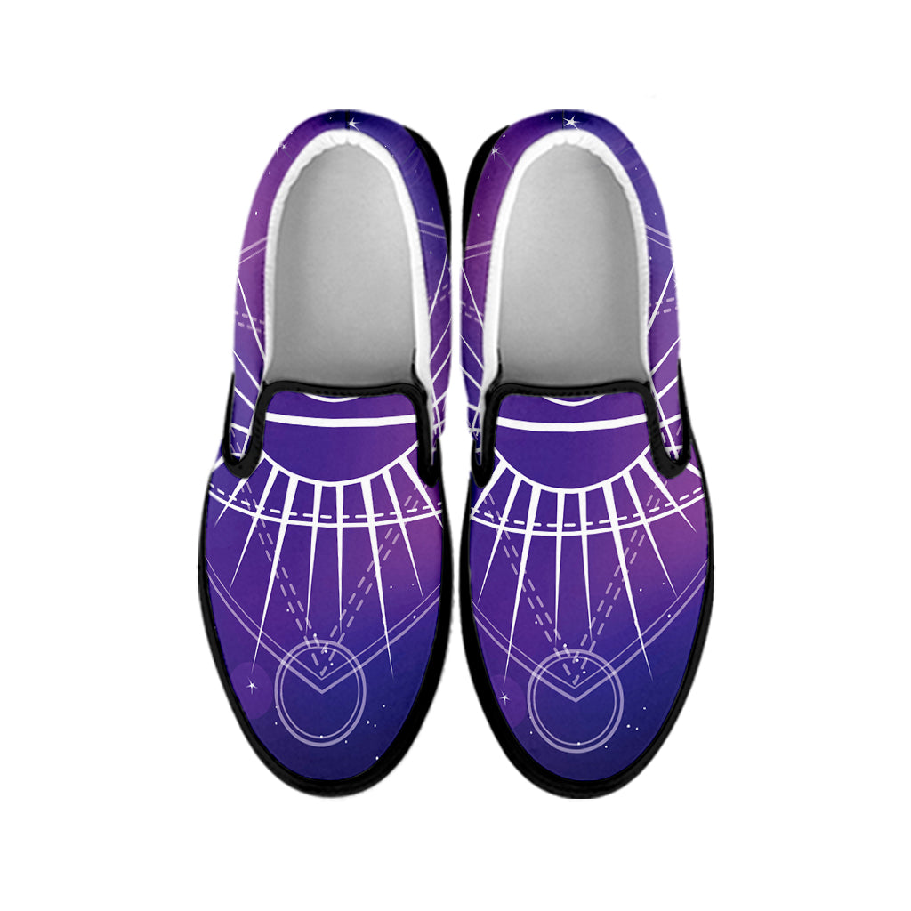 Galaxy Eye of Providence Print Black Slip On Shoes