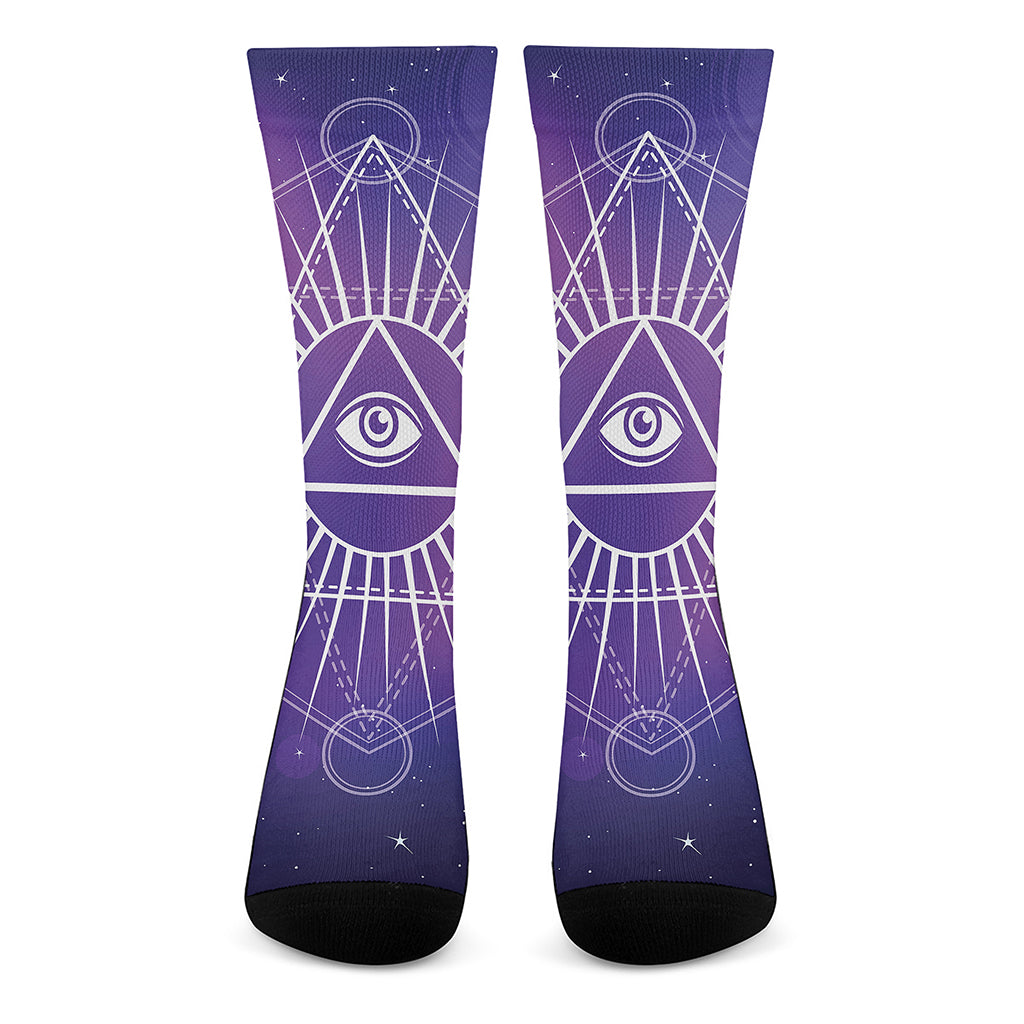 Galaxy Eye of Providence Print Crew Socks