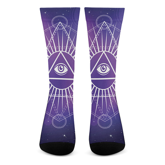 Galaxy Eye of Providence Print Crew Socks