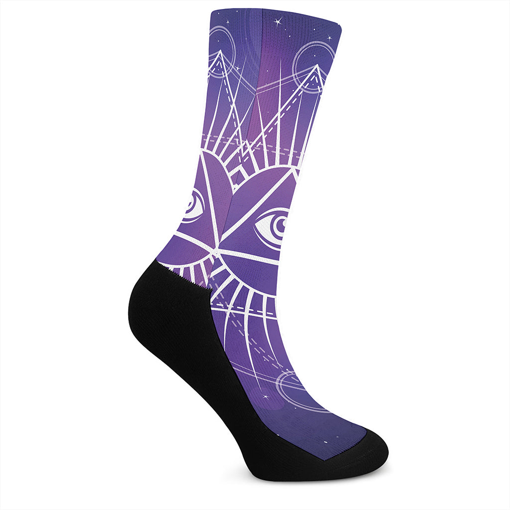 Galaxy Eye of Providence Print Crew Socks