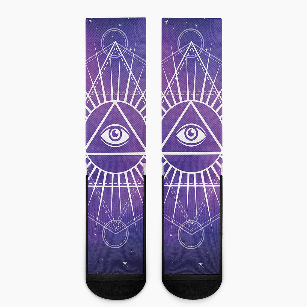Galaxy Eye of Providence Print Crew Socks