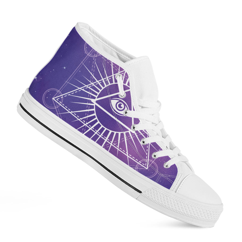 Galaxy Eye of Providence Print White High Top Shoes