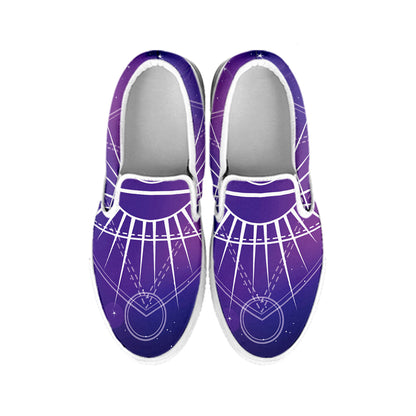 Galaxy Eye of Providence Print White Slip On Shoes