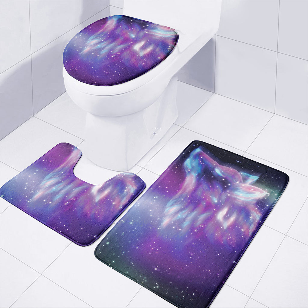 Galaxy Howling Wolf Spirit Print 3 Piece Bath Mat Set