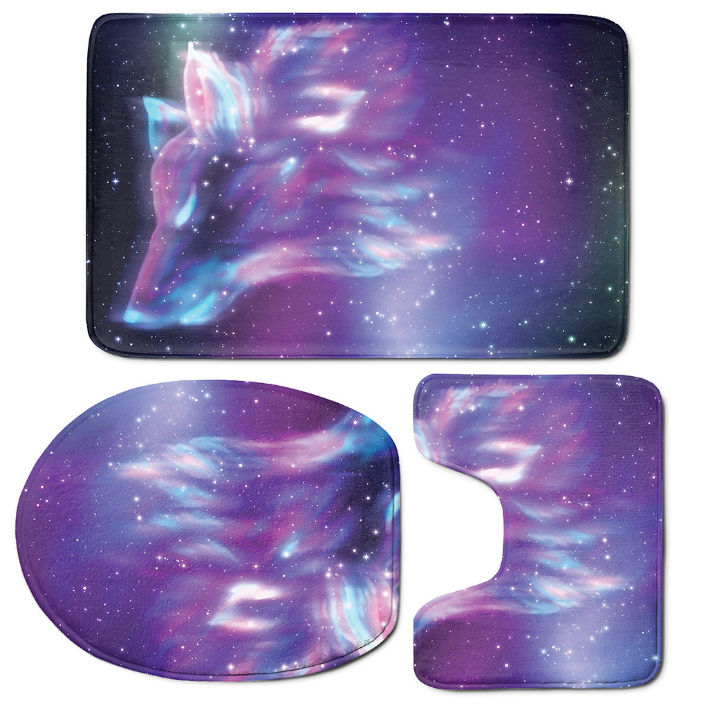 Galaxy Howling Wolf Spirit Print 3 Piece Bath Mat Set