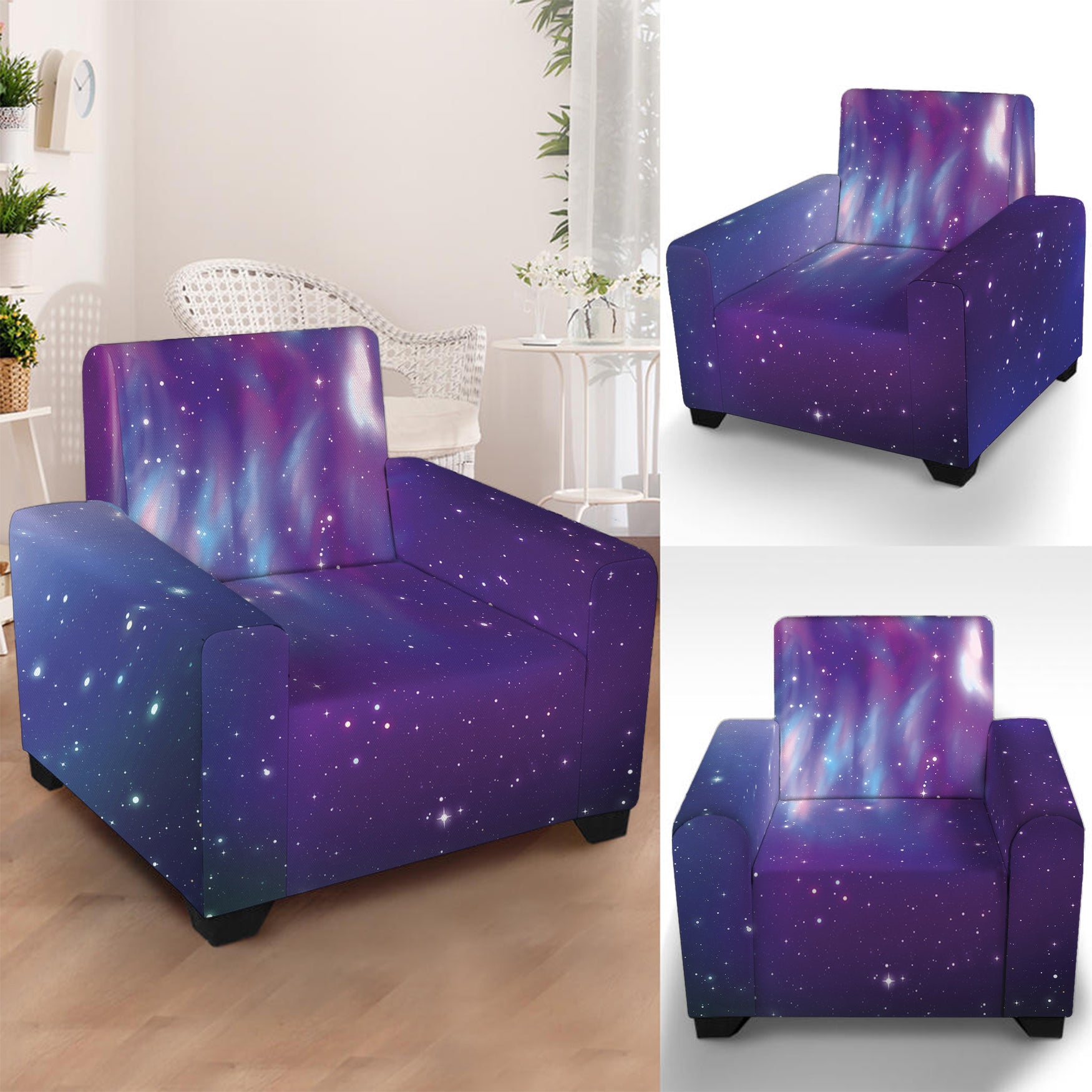 Galaxy Howling Wolf Spirit Print Armchair Slipcover