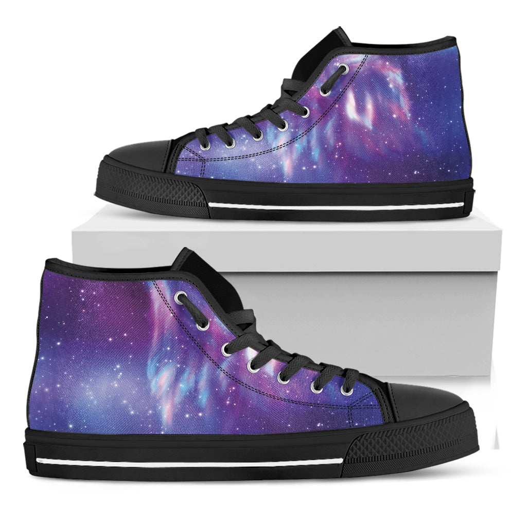 Galaxy Howling Wolf Spirit Print Black High Top Shoes