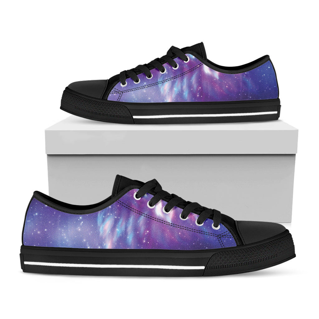 Galaxy Howling Wolf Spirit Print Black Low Top Shoes