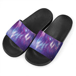 Galaxy Howling Wolf Spirit Print Black Slide Sandals