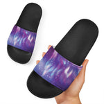 Galaxy Howling Wolf Spirit Print Black Slide Sandals