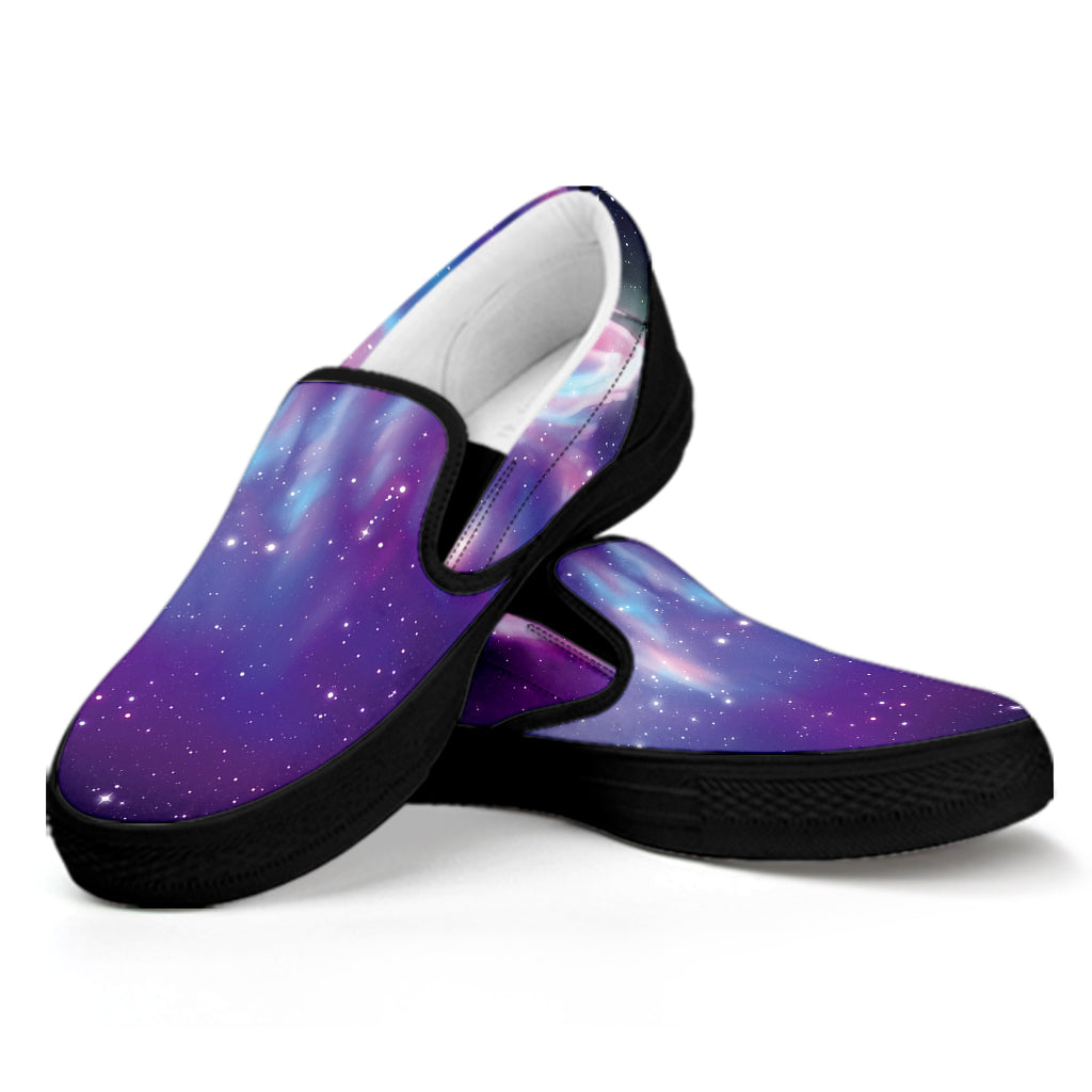 Galaxy Howling Wolf Spirit Print Black Slip On Shoes