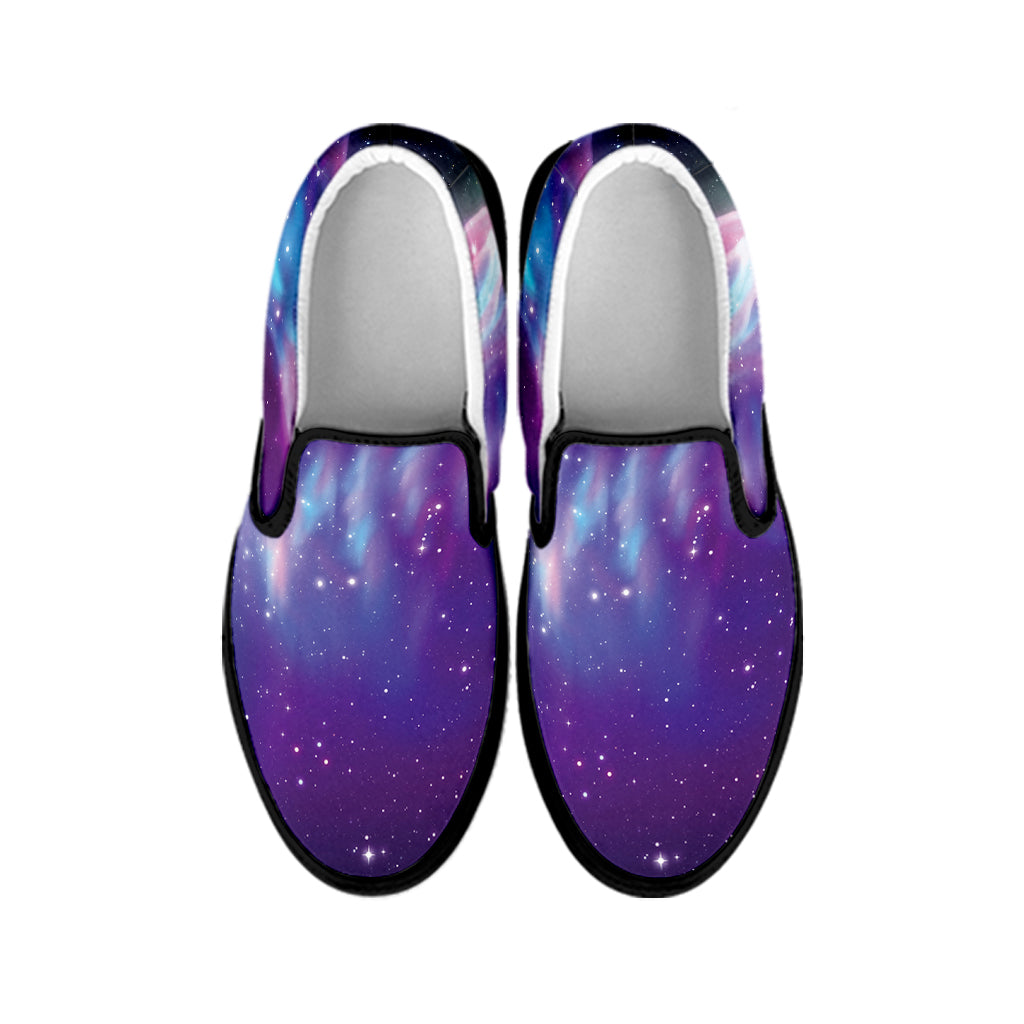 Galaxy Howling Wolf Spirit Print Black Slip On Shoes