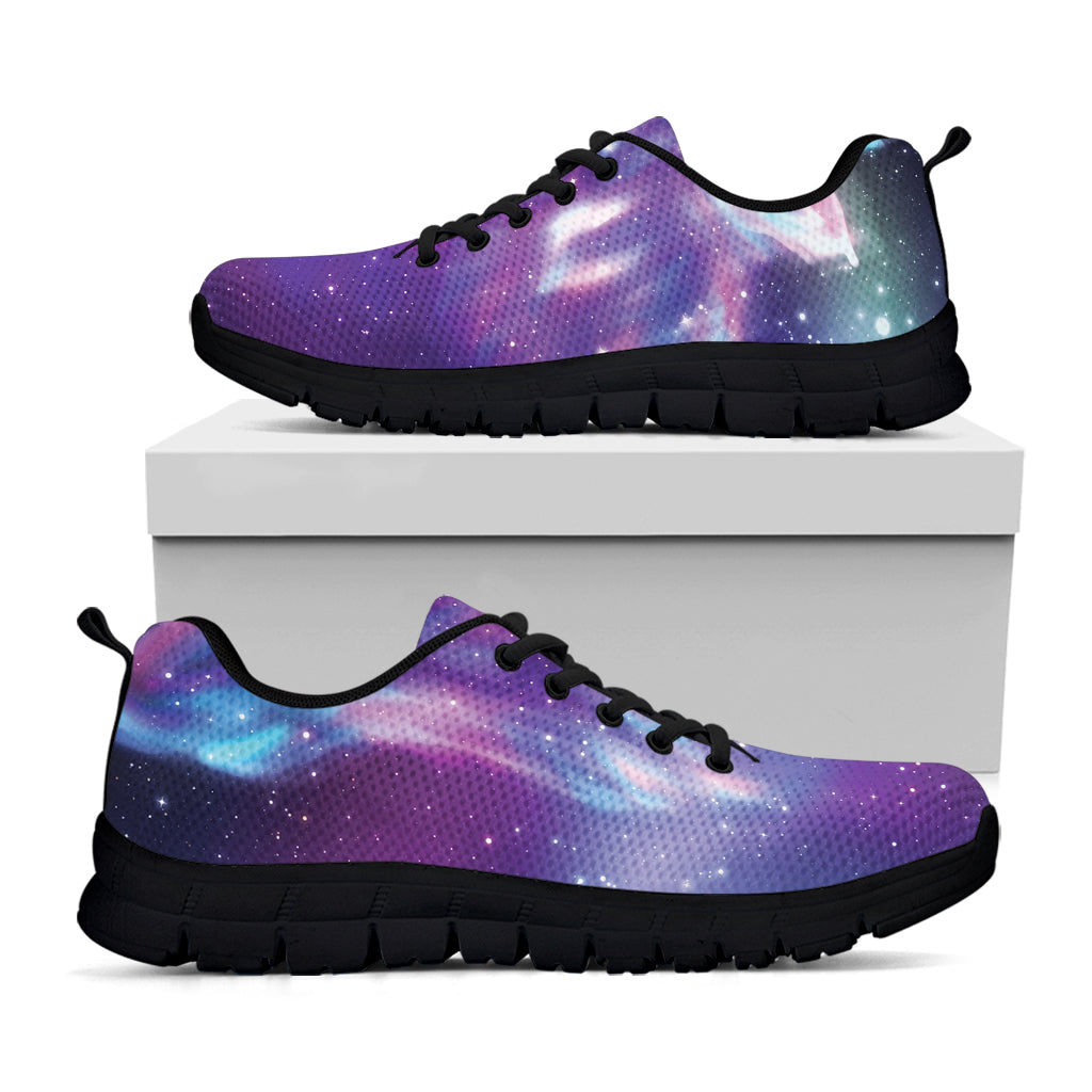 Galaxy Howling Wolf Spirit Print Black Sneakers