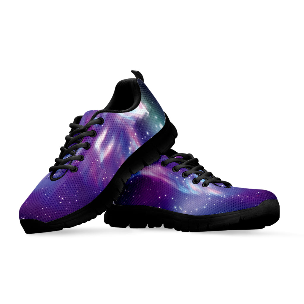 Galaxy Howling Wolf Spirit Print Black Sneakers