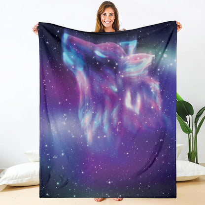 Galaxy Howling Wolf Spirit Print Blanket