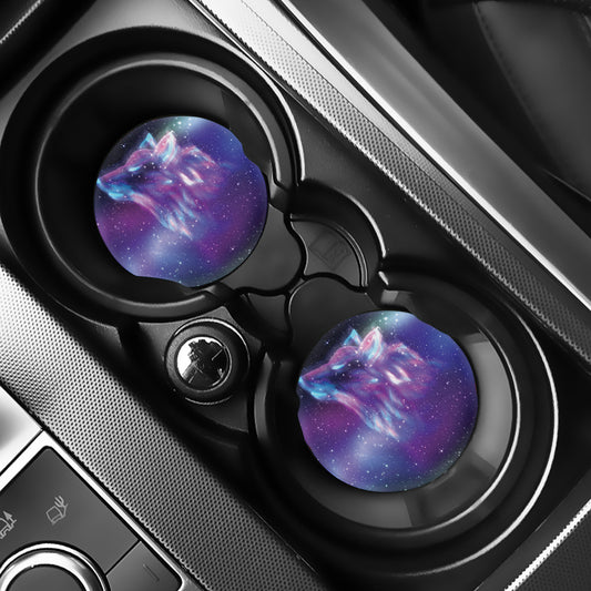 Galaxy Howling Wolf Spirit Print Car Coasters