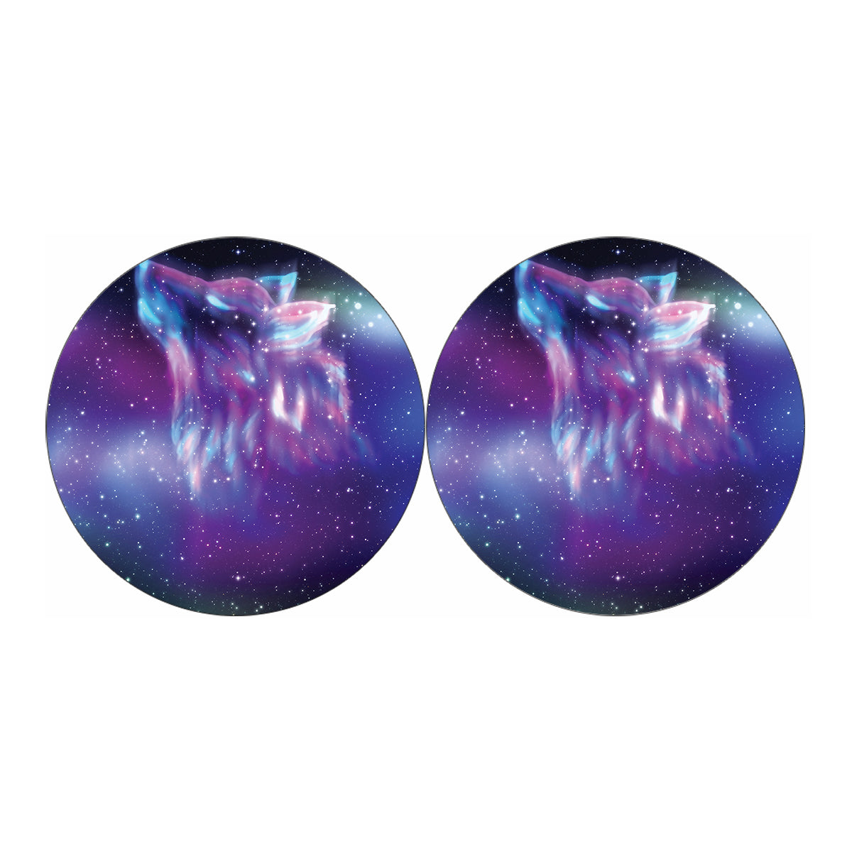 Galaxy Howling Wolf Spirit Print Car Coasters