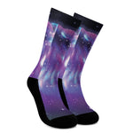 Galaxy Howling Wolf Spirit Print Crew Socks