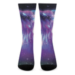 Galaxy Howling Wolf Spirit Print Crew Socks