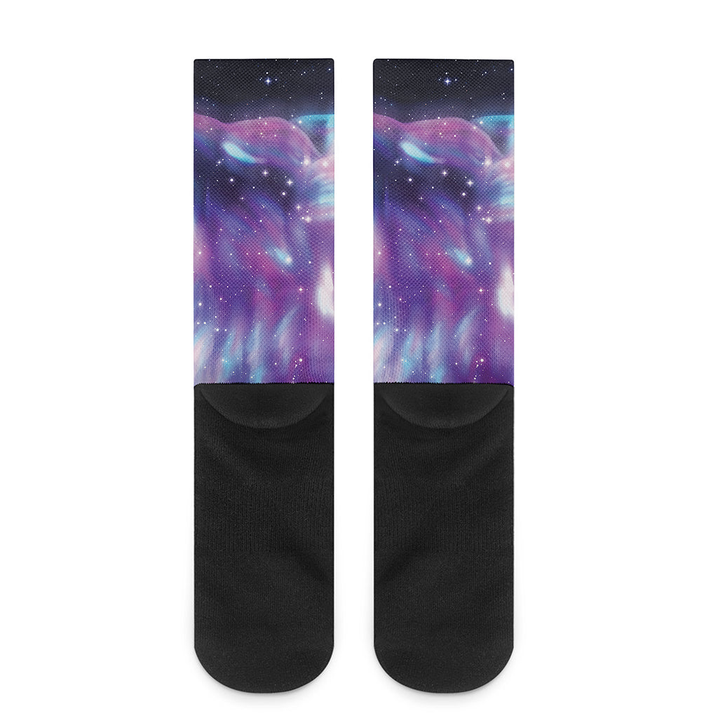 Galaxy Howling Wolf Spirit Print Crew Socks