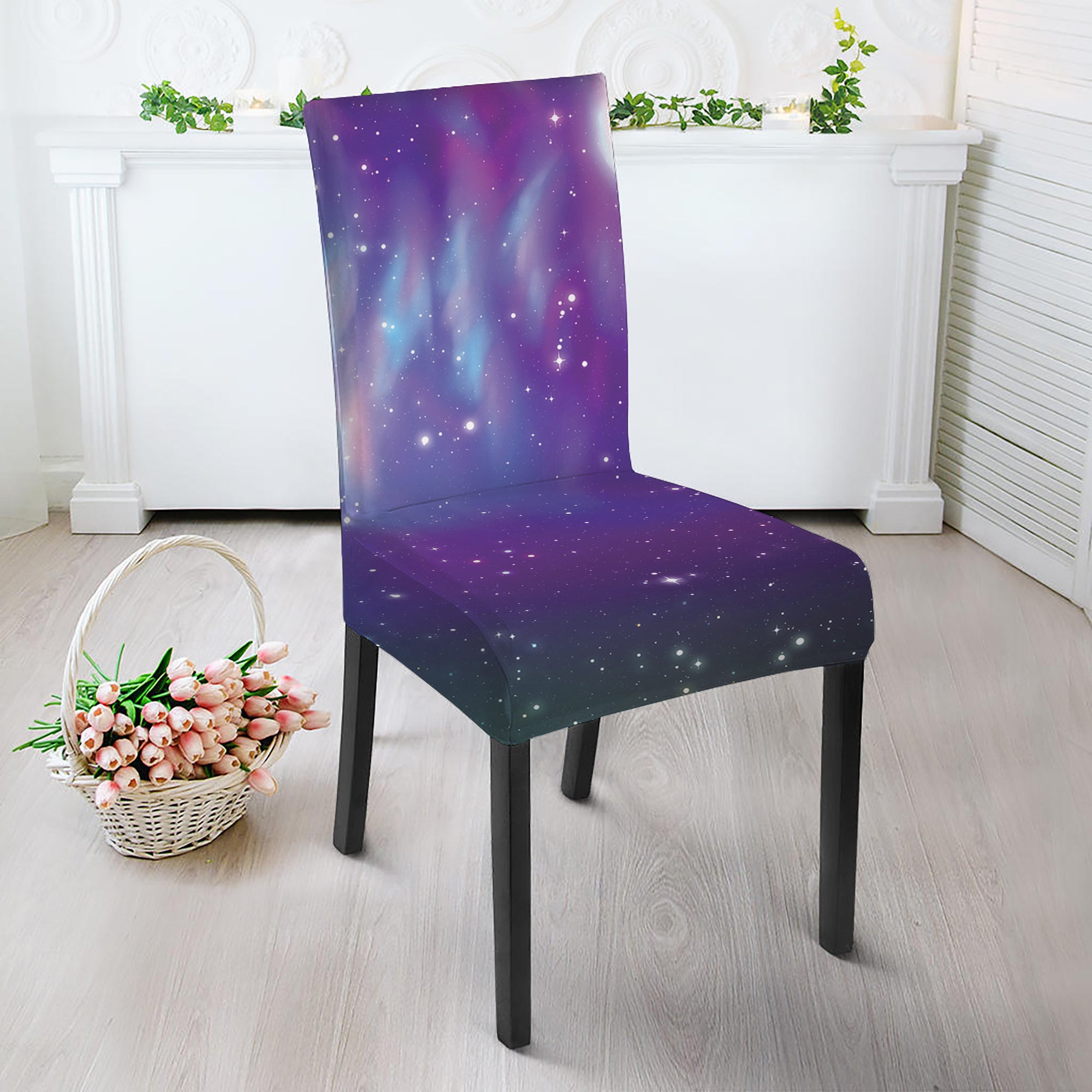 Galaxy Howling Wolf Spirit Print Dining Chair Slipcover