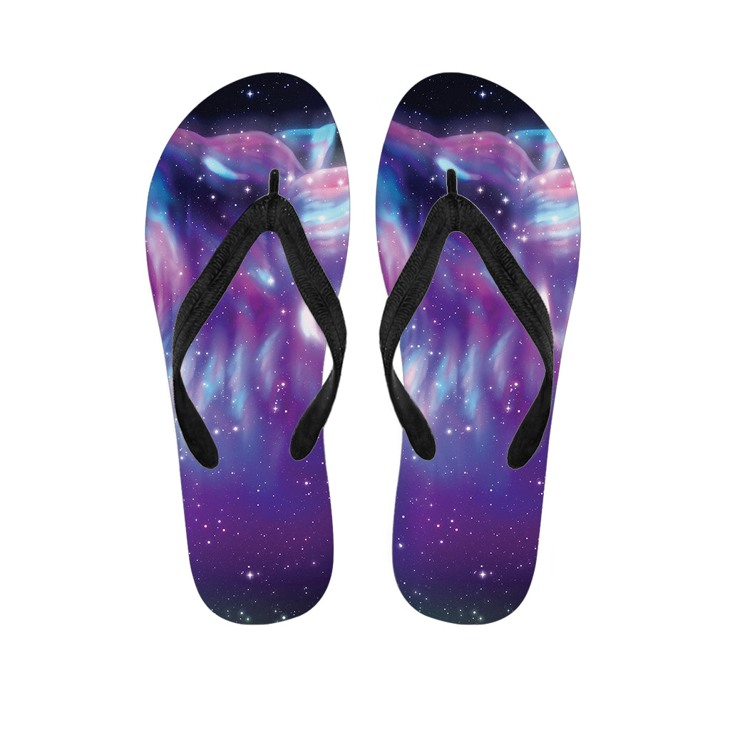 Galaxy Howling Wolf Spirit Print Flip Flops