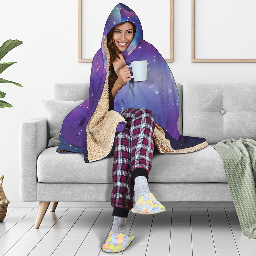 Galaxy Howling Wolf Spirit Print Hooded Blanket