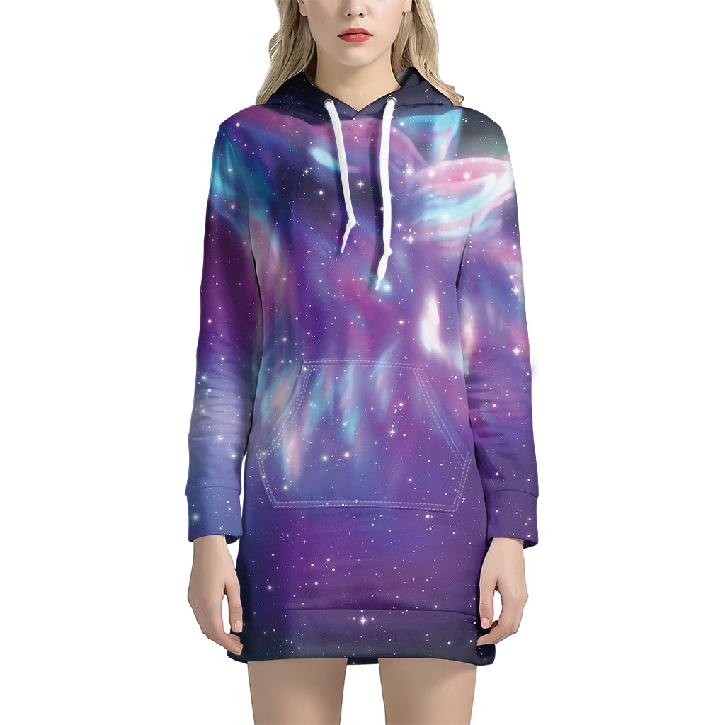 Galaxy Howling Wolf Spirit Print Hoodie Dress