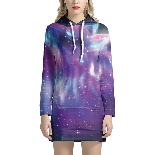 Galaxy Howling Wolf Spirit Print Hoodie Dress