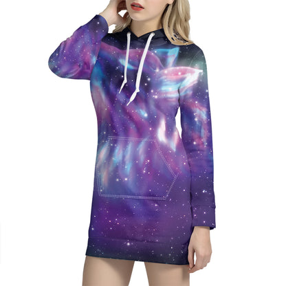 Galaxy Howling Wolf Spirit Print Hoodie Dress