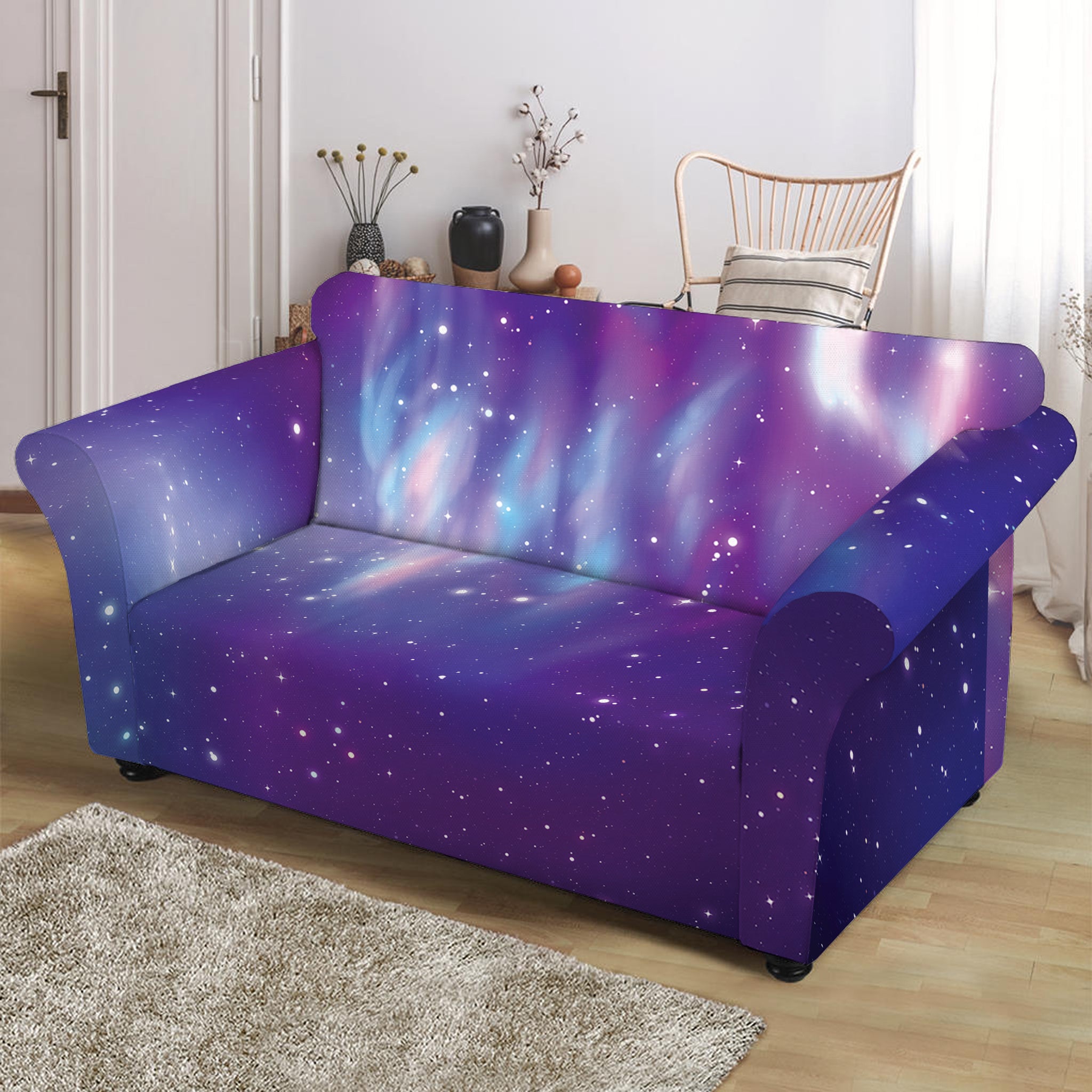 Galaxy Howling Wolf Spirit Print Loveseat Slipcover