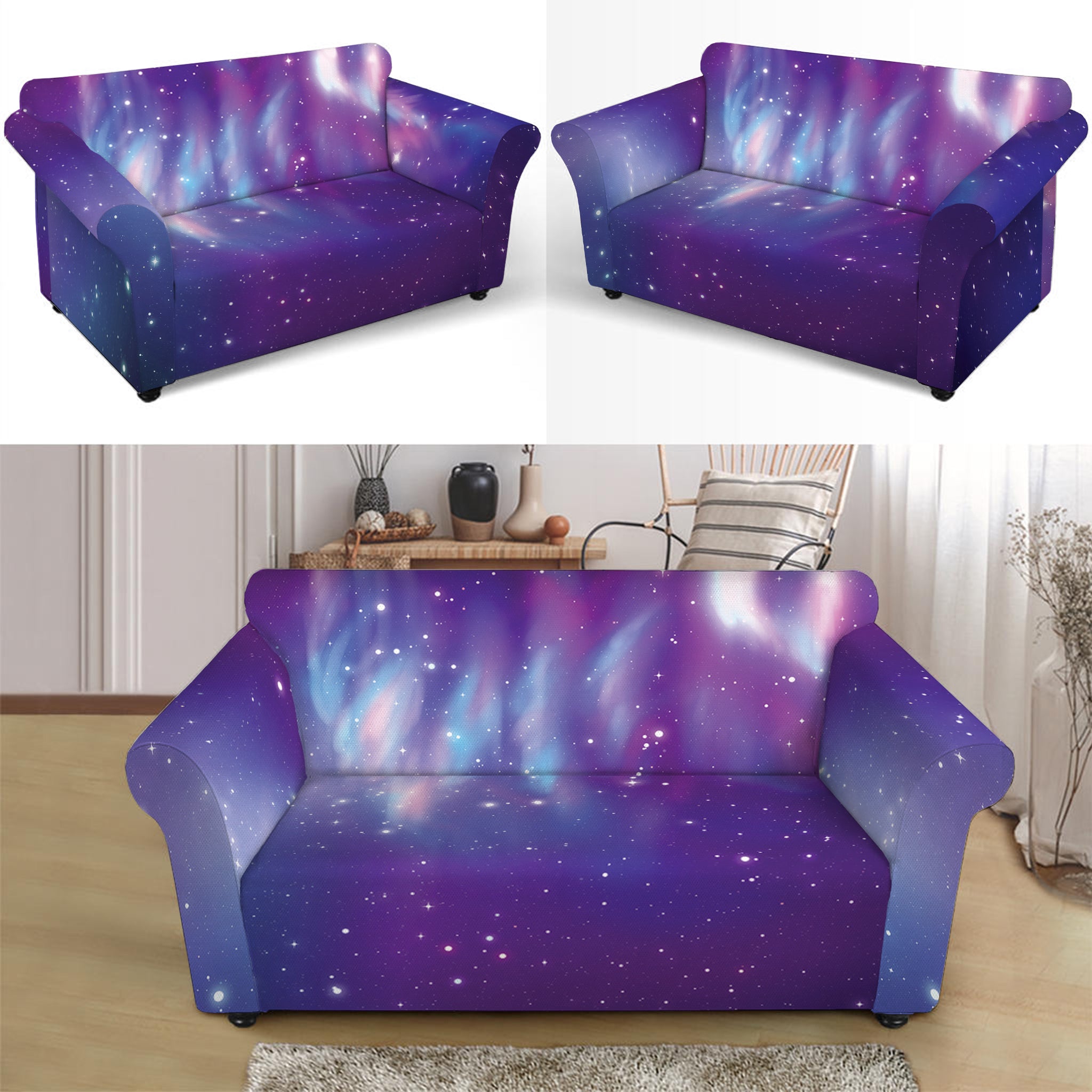 Galaxy Howling Wolf Spirit Print Loveseat Slipcover