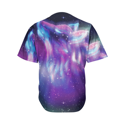Galaxy Howling Wolf Spirit Print Men's Baseball Jersey