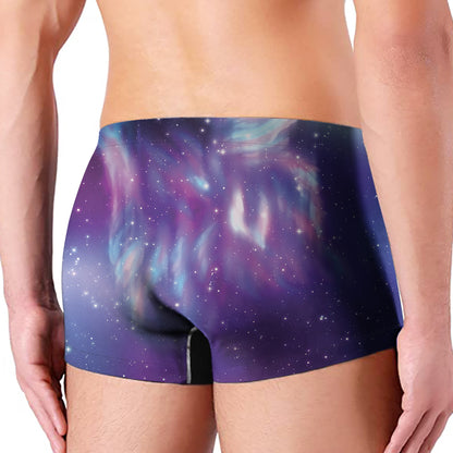 Galaxy Howling Wolf Spirit Print Men's Boxer Briefs