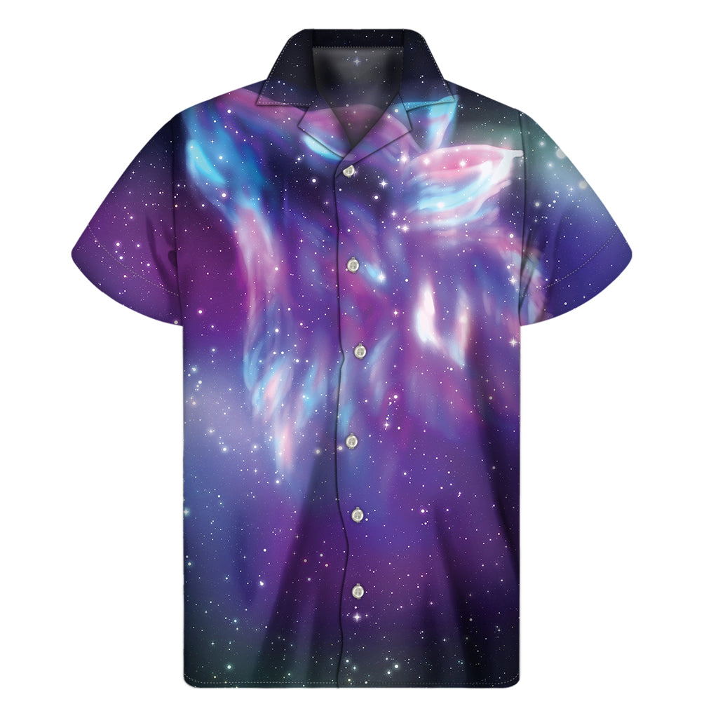 Galaxy Howling Wolf Spirit Print Men's Short Sleeve Shirt