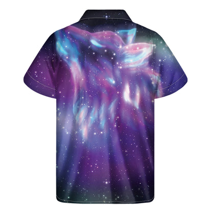 Galaxy Howling Wolf Spirit Print Men's Short Sleeve Shirt