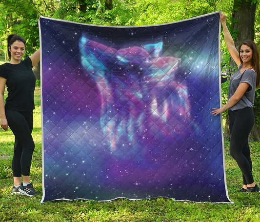 Galaxy Howling Wolf Spirit Print Quilt