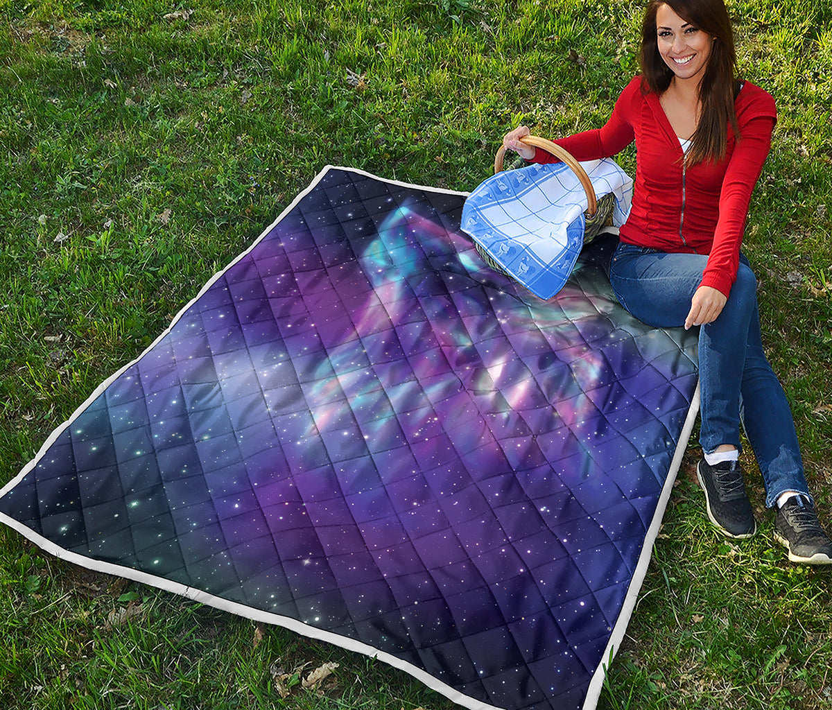 Galaxy Howling Wolf Spirit Print Quilt