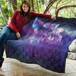 Galaxy Howling Wolf Spirit Print Quilt