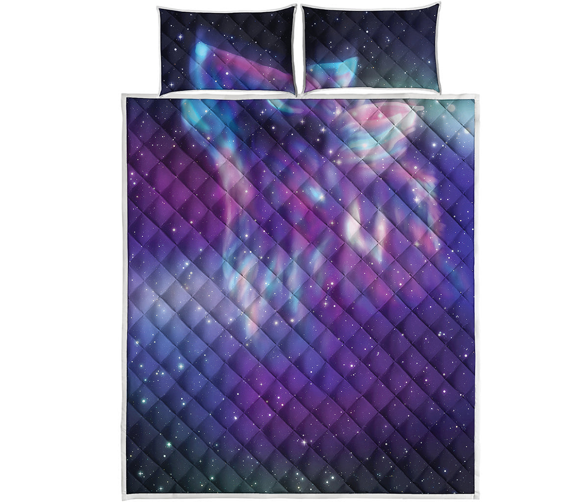 Galaxy Howling Wolf Spirit Print Quilt Bed Set
