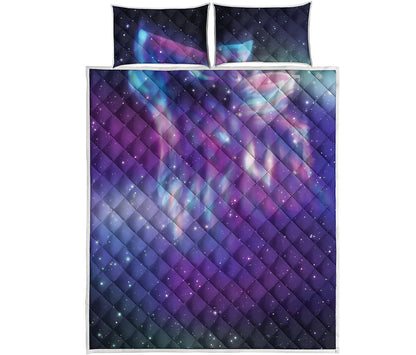 Galaxy Howling Wolf Spirit Print Quilt Bed Set