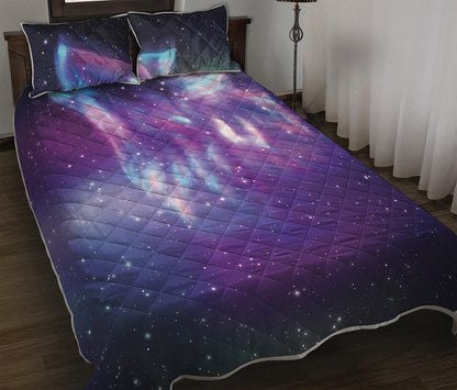 Galaxy Howling Wolf Spirit Print Quilt Bed Set
