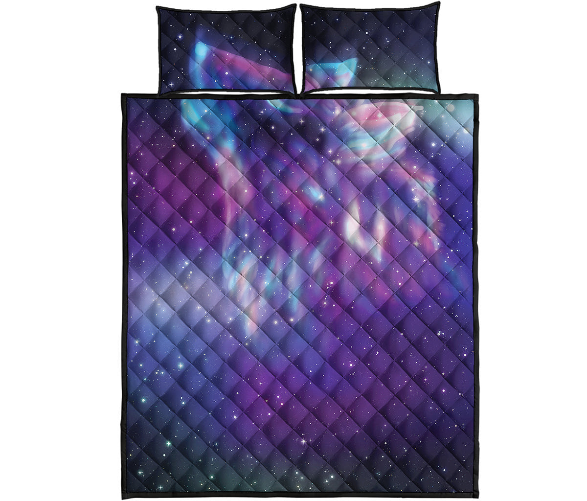Galaxy Howling Wolf Spirit Print Quilt Bed Set