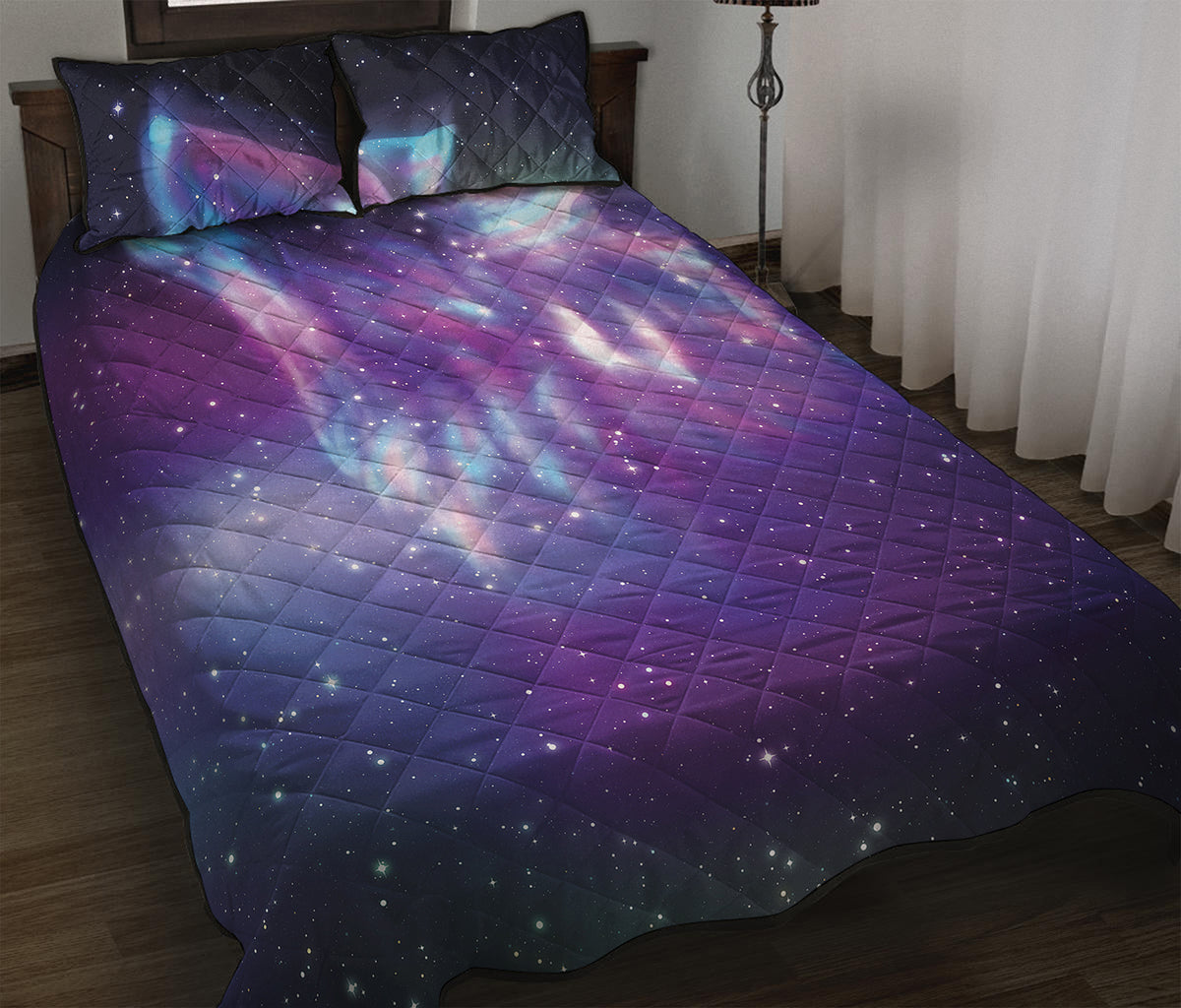 Galaxy Howling Wolf Spirit Print Quilt Bed Set