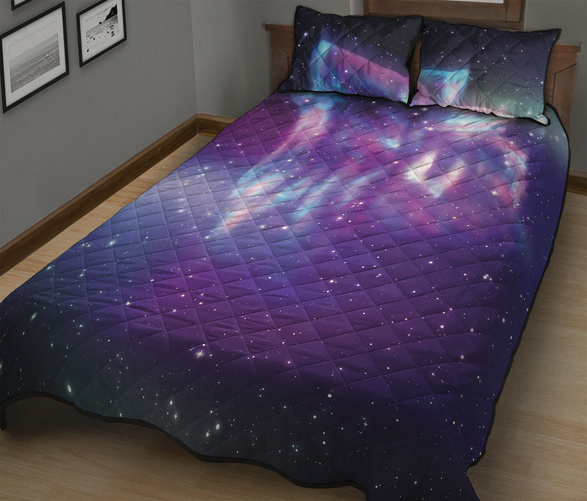 Galaxy Howling Wolf Spirit Print Quilt Bed Set
