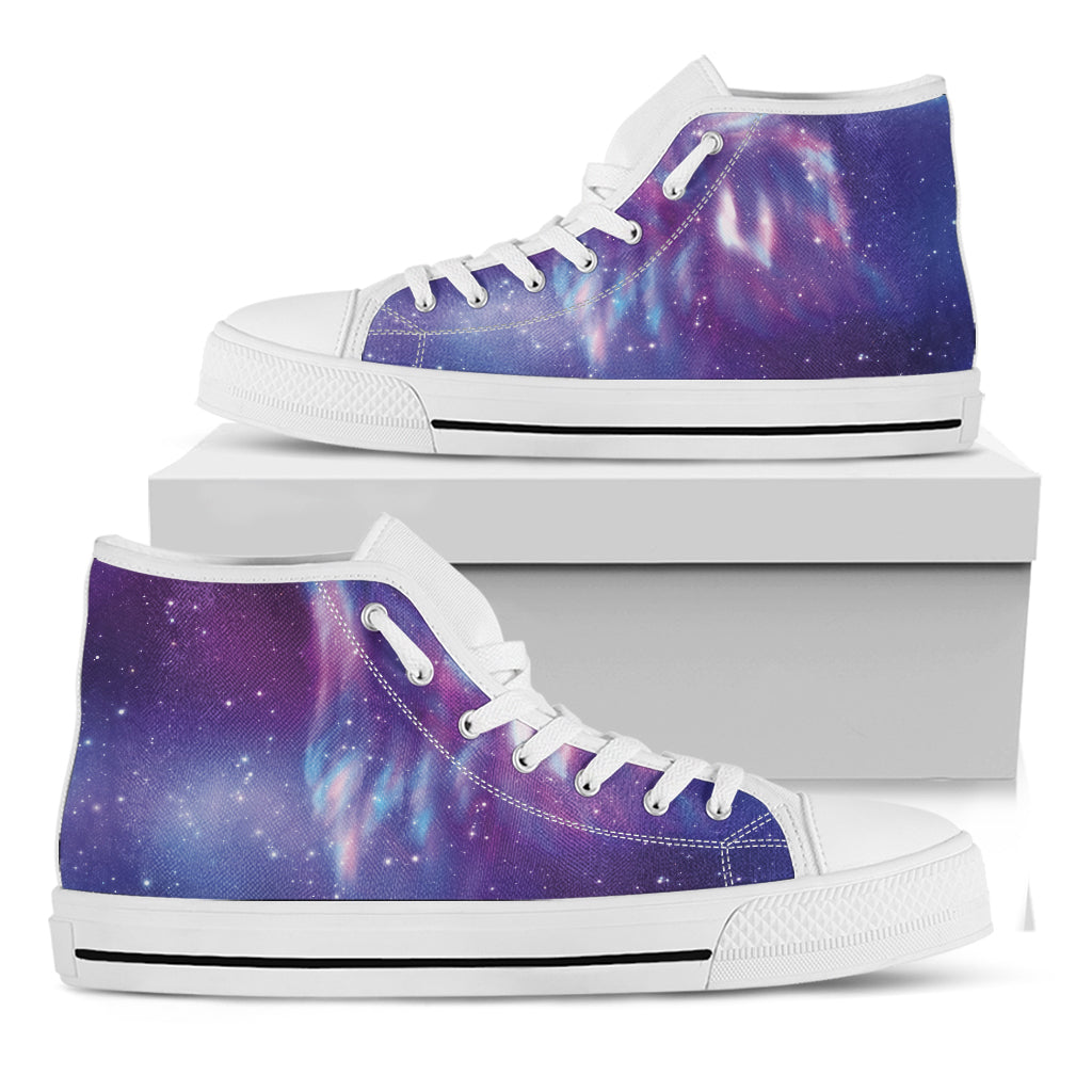 Galaxy Howling Wolf Spirit Print White High Top Shoes