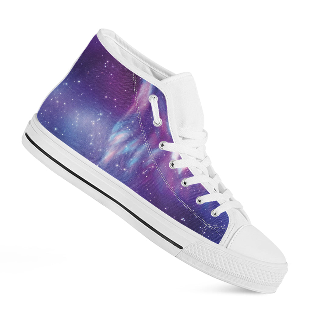 Galaxy Howling Wolf Spirit Print White High Top Shoes