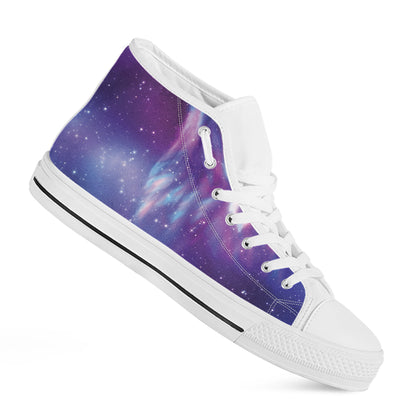 Galaxy Howling Wolf Spirit Print White High Top Shoes