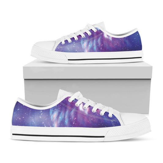 Galaxy Howling Wolf Spirit Print White Low Top Shoes