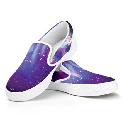 Galaxy Howling Wolf Spirit Print White Slip On Shoes